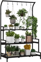 Tribesigns 180 cm hoge plantenstandaard voor binnenshuis, 5-laags houten en metalen plantenplank met 10 hangende haken, multifunctioneel bloemenbonsaipotten, displayrek voor binnen, balkon, woonkamer