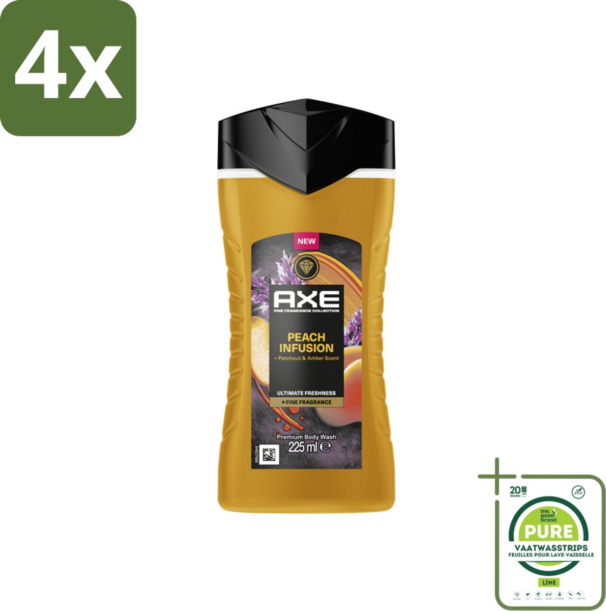 Axe – Douchegel – Peach Infusion – 225 ml - Voordeelverpakking - 4 stuks - Douchegel - Parfum