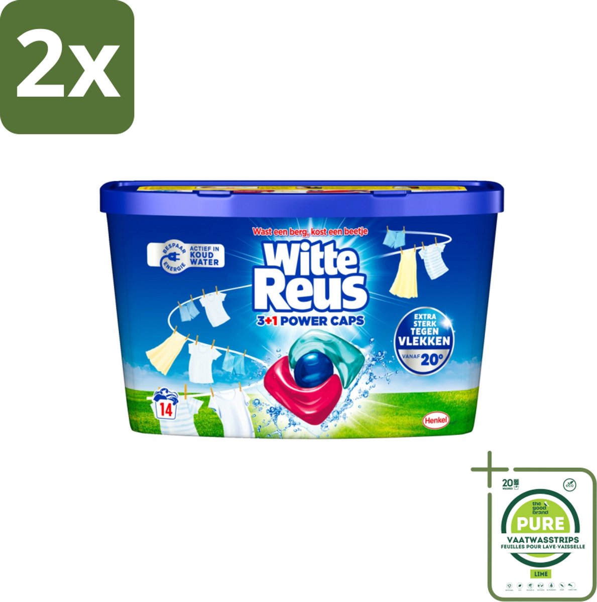Witte Reus - Wasmiddel - Power Caps 3+1 - 14 Capsules - Voordeelverpakking - 2 stuks - Wasmiddel - Wascapsule