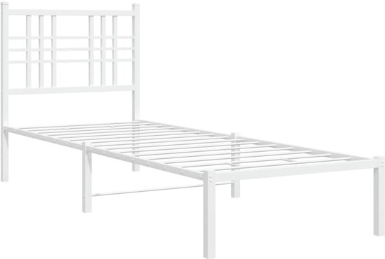 vidaXL - Bedframe - met - hoofdbord - zonder - matras - metaal - wit - 75x190 - cm