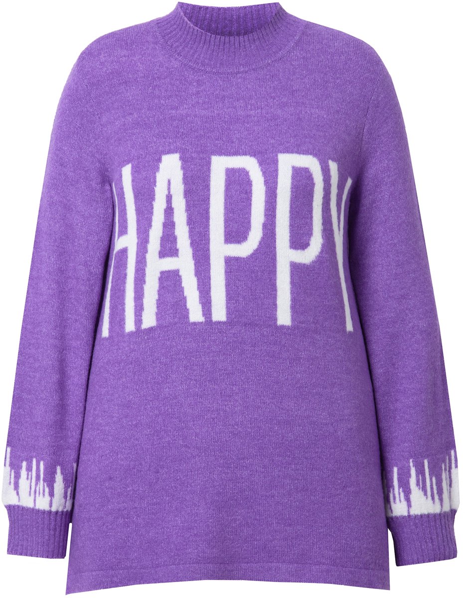 Angel of Style - Dames - Trui HAPPY-statement lange ballonmouwen - Seringpaars - Maat 42+