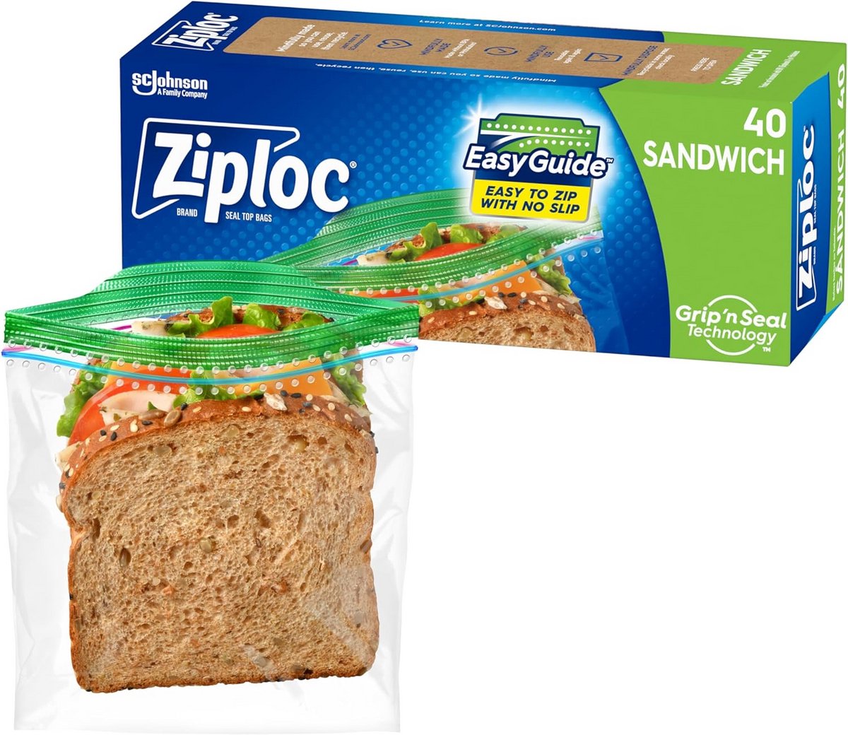 Sandwichtasjes met Nieuwe Grip 'n Seal Sluiting - 40 Stuks