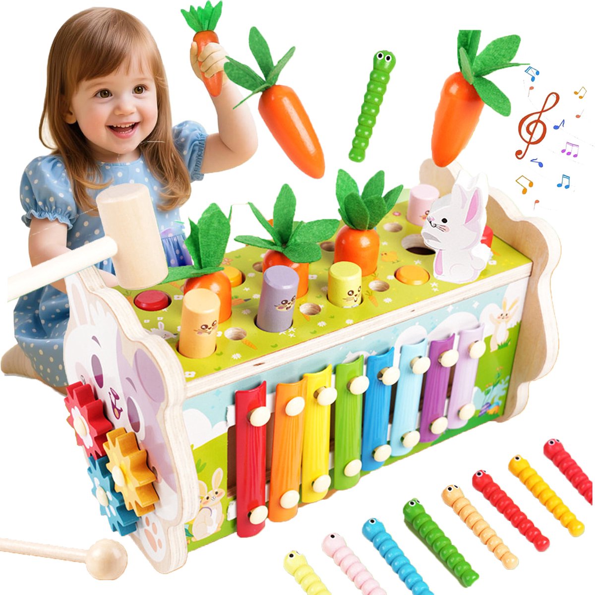 8-in-1 houten Montessori-speelgoed voor peuters - Whack a Mole-spel Xylofoon - Educatieve activiteit voor peuters en kleuters