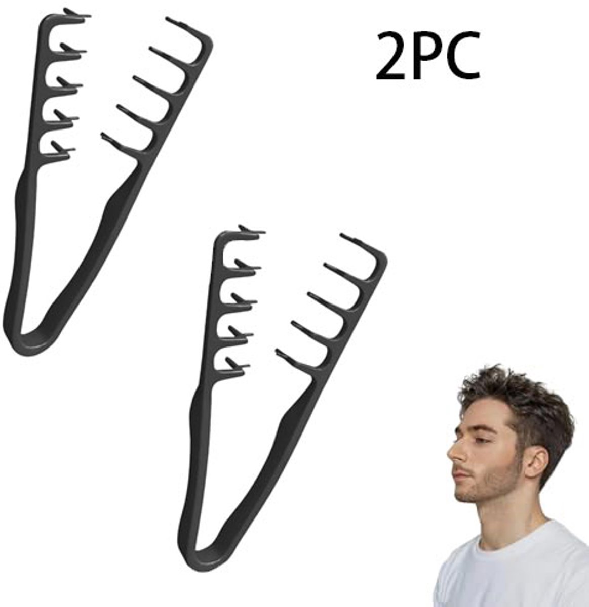 2- Stuks Haarstylingkam - Haarstylingtool - Kam met textuur - Texturerende kam - Kam met brede tanden - Volumegevende kam met textuur - Met antislip handvat - Kam met brede tanden voor het creëren van textuur - Zwart