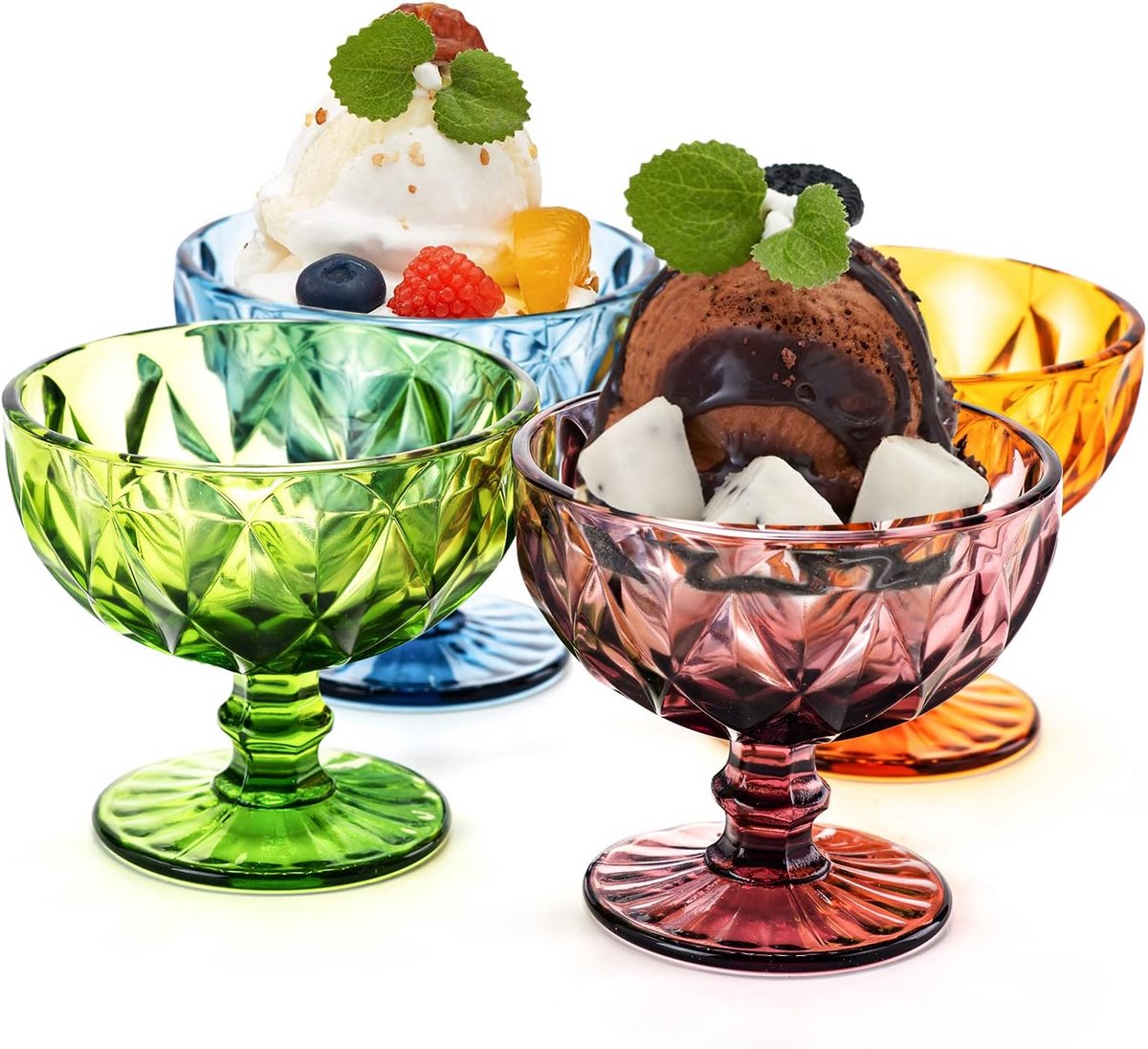 Set van 4 Glazen IJsbakjes - Dikke Kwaliteit Dessertkommen voor IJs, Fruit en Salade