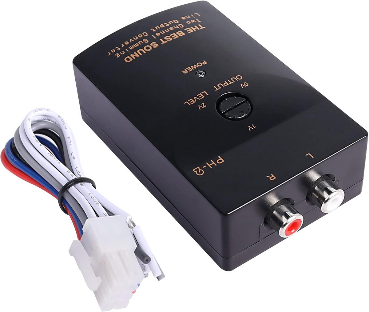 RCA Hoog naar Laag Converter Auto Audio Stereo 2-Kanaals Lijn Output Adapter met Verstelbare Versterker Controle