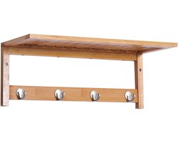 Wandgarderobe - 5 Haken + Plaatsbesparend - Bamboe - Naturel