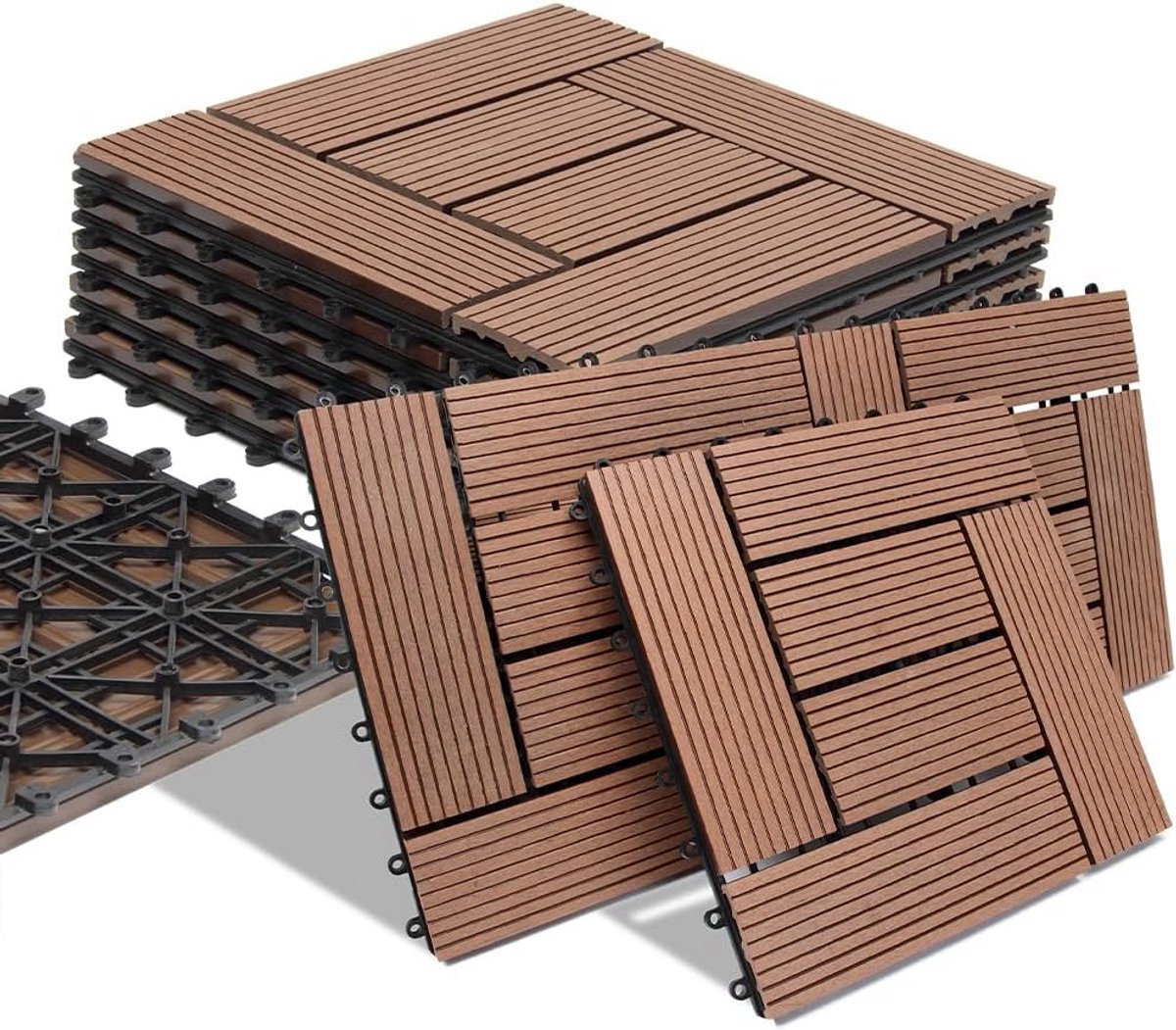 Set van 11 WPC Terrastegels met Kliksysteem - Waterafvoerend en Weerbestendig - Terrasvloer voor Tuin of Balkon