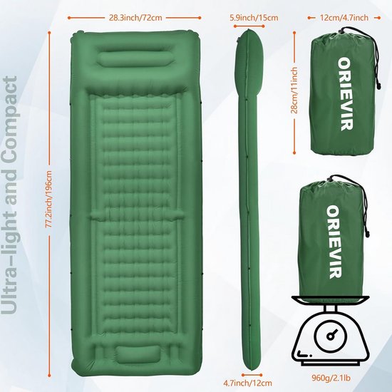 Ultralichte Kampeer Slaapmat (10 cm dik) - Opblaasbaar Voor Backpacken, Wandelen & Reizen van Merkloos — afbeelding 3