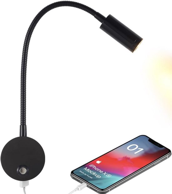 RV 12V LED Leeslamp Met USB-poort – Dimbaar Warm Wit Licht – Voor Camper, Boot, Bestelwagen – Inclusief Schroeven En Handleiding
