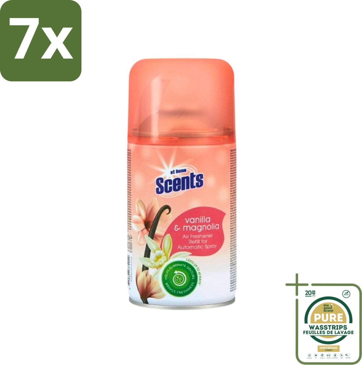7 x At Home - Scents - Navulling - Vanille - Spray - 250 ml - Grootverpakking - Geurverspreider - Vanille Geur - Luchtverfrisser - Geurtjes Neutraliseren - Warme Geur