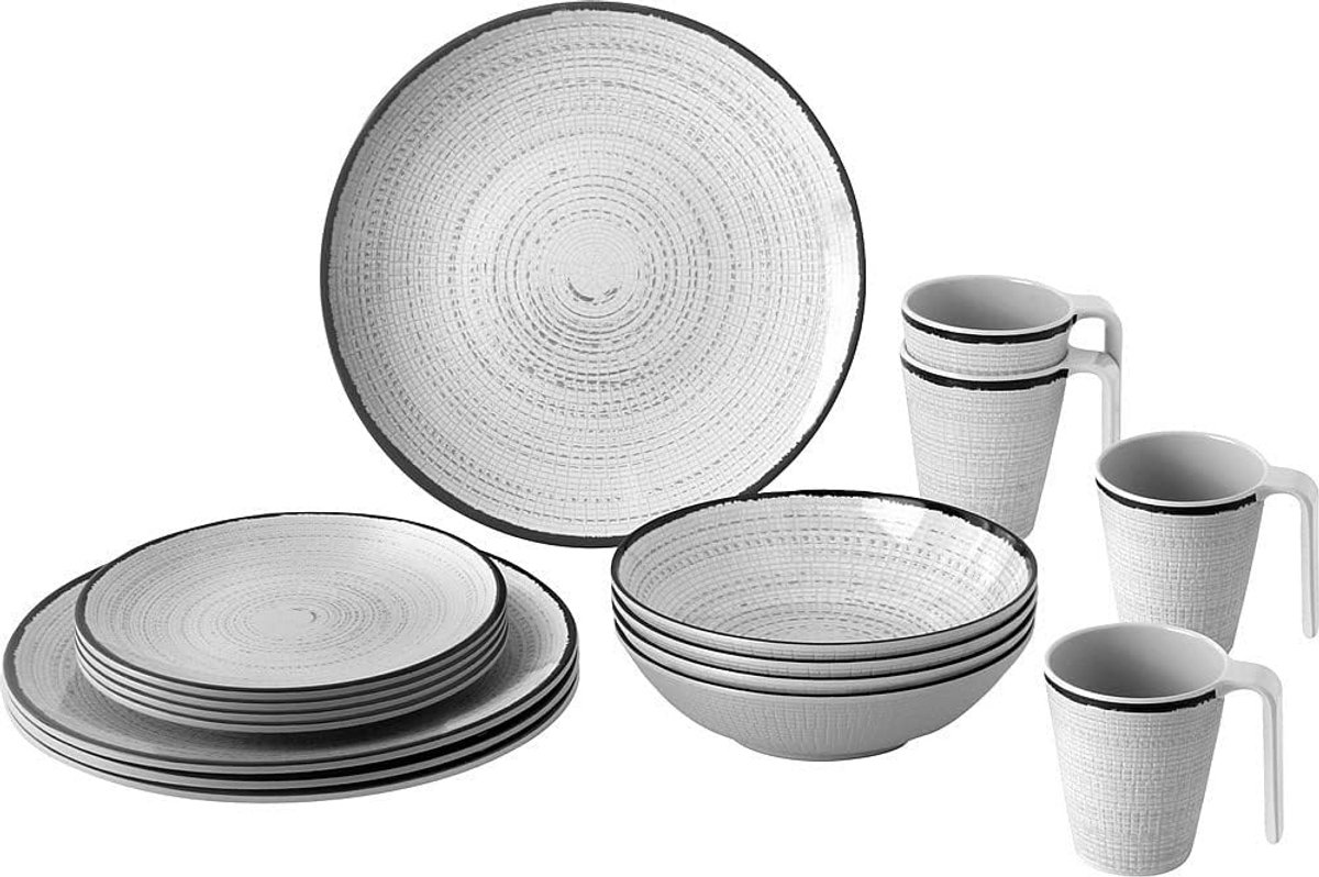 16-delige Melamine Servies Set voor Buiten Gebruik - Lichtgewicht en Stevig