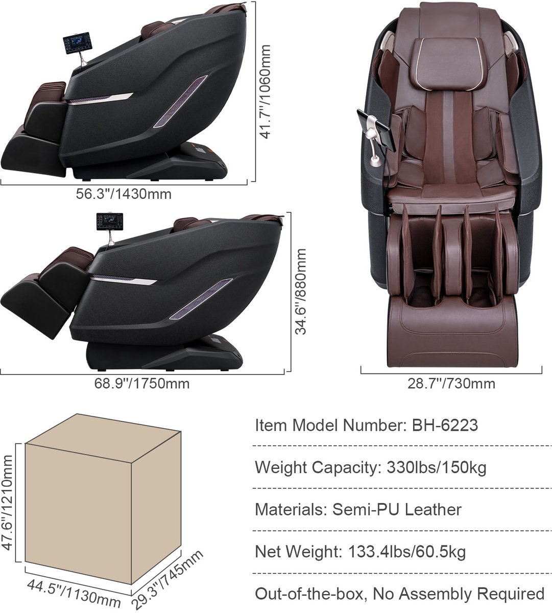 Massagestoel, 3d Shiatsu voor Het Hele Lichaam, Sl-Rail, Zero Gravity, 10-18 Standen, Verwarming, Bluetooth-Luidspreker, Draagvermogen 160 Kg thumbnail 3