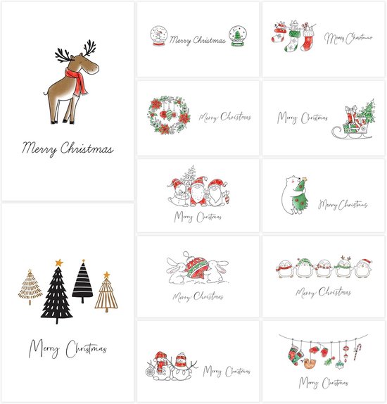 Set van 6 kerstkaarten, kerstkaarten met enveloppen, mini-kerstkaarten, blanco vouwkaarten, kerstkaarten, ansichtkaarten, wordt geleverd met 6 designs, Merry Christmas (15 cm x 10 cm