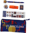 FC Barcelona schrijfwarenset met blauwe etui, potlood, pen, gum, puntenslijper, markeerstift en stickers.