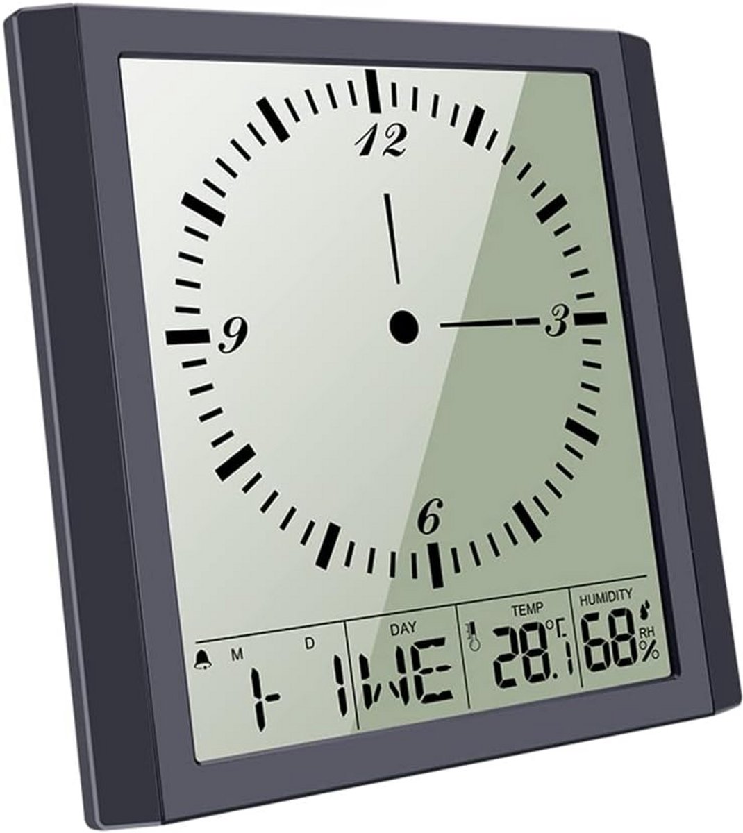 Grote Digitale Wandklok met Temperatuur en Vochtigheid - Helder Display en Snooze Alarm