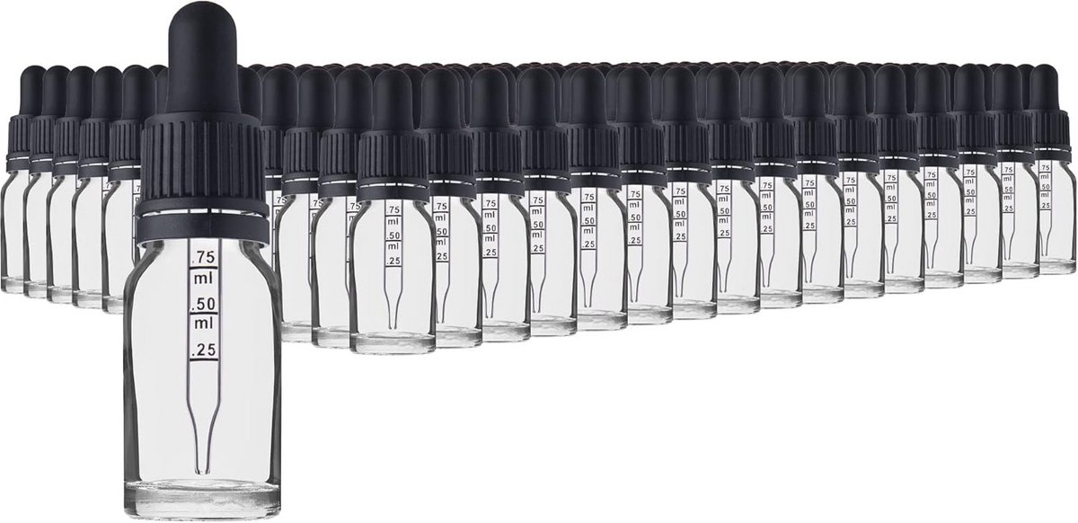Set van 192 Glazen Pipetflesjes van 10ml met Zwarte Druppeldop en Accessoires