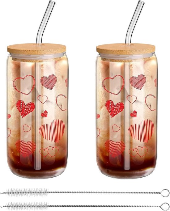 Gusta Drinkglas Met Rietje en deksel – 550ml - In A Jar Groen – 6 Stuks