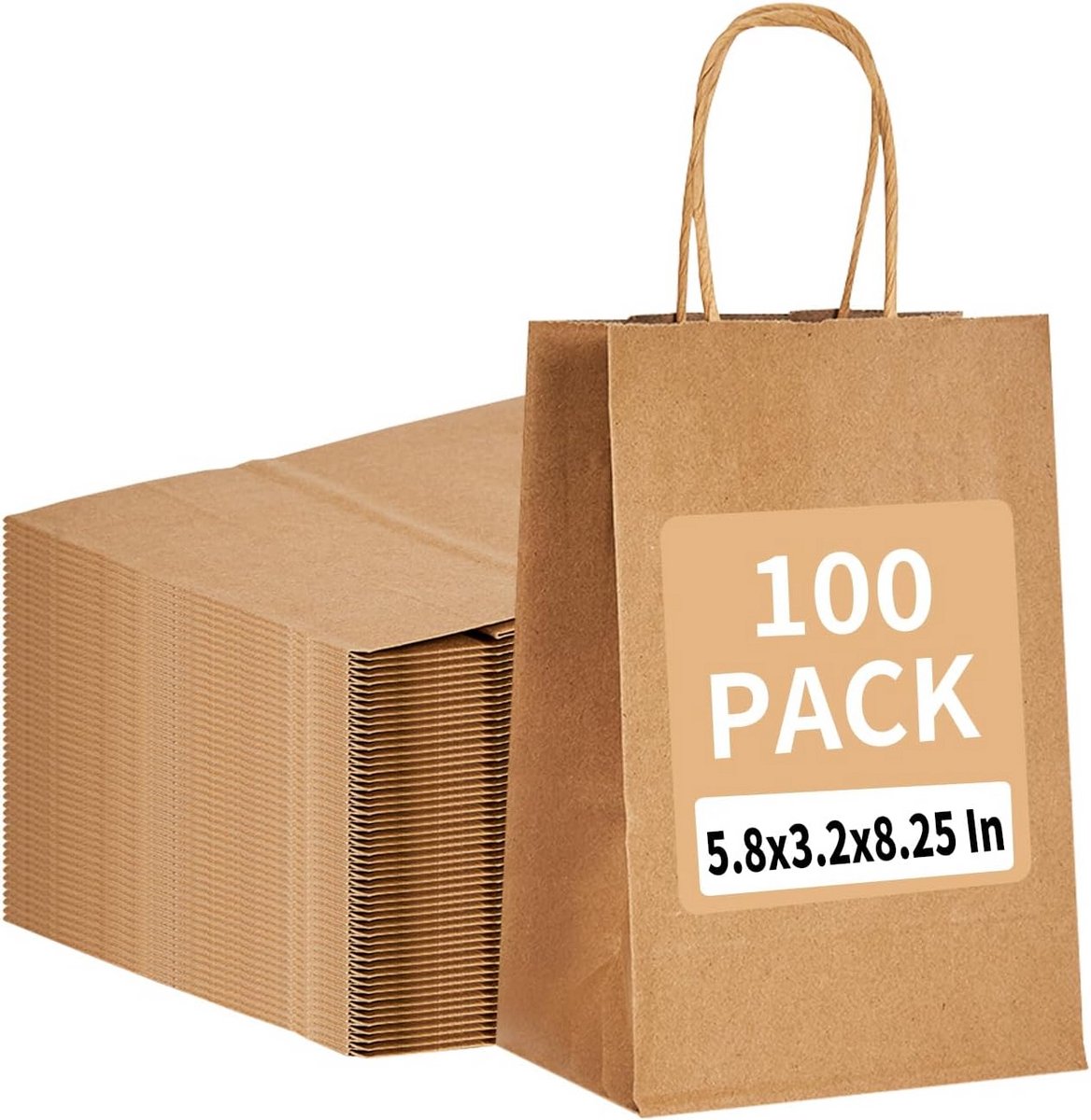 100 Stuks Bruine Kraftpapier Cadeau- en Boodschappentassen met Handvatten