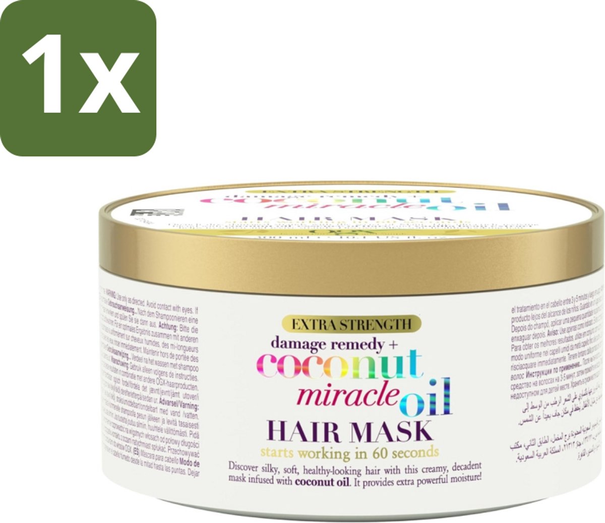 1 x OGX - Coconut Miracle Oil - Haarmasker - Intens Voedend - Voor Beschadigd Haar - 300 ml - Haarmasker - Kokosolie - Voeding Haar - Beschadigd Haar - Pluis