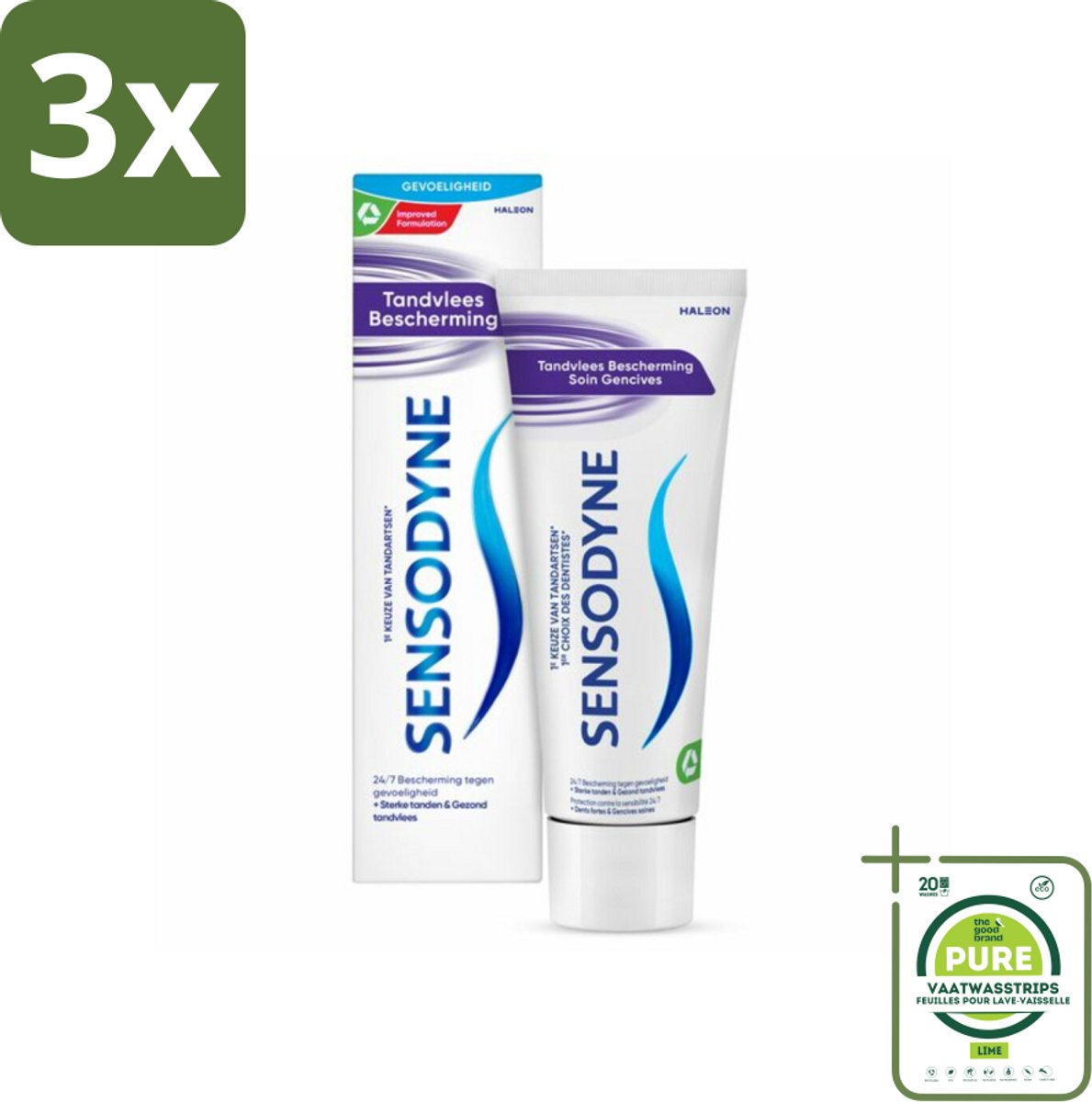 3 x Sensodyne Tandpasta Gum Protection 75 ml - Grootverpakking - Tandpasta Gevoelige Tanden - Tandvleesverzorging - Tandplak Verwijderen - Fluoride Tandpasta - Gevoelige Tanden Verlichten