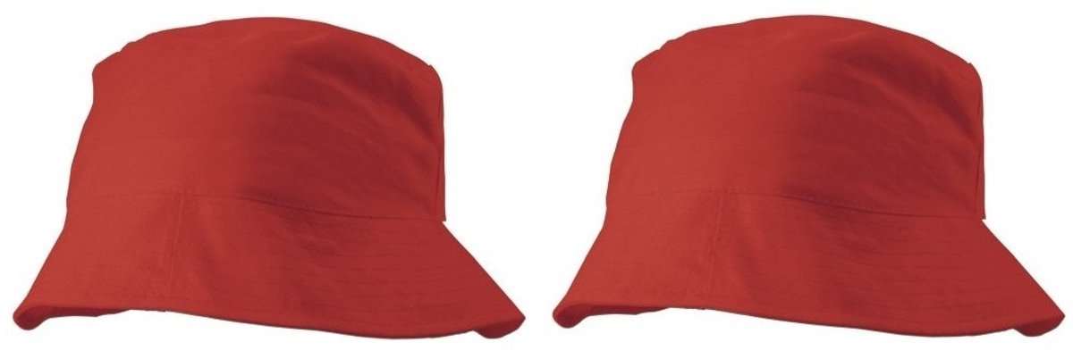 4x stuks vissershoedjes/zonnehoedjes rood voor volwassenen - Zomerhoeden