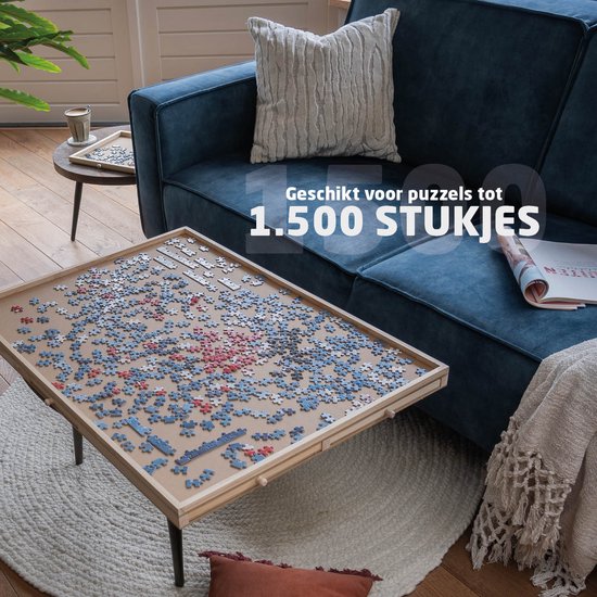 BREND BR-2217 Puzzelplaat voor 1500 Puzzelstukjes met 6 Lades – Puzzelbord met Opbergsysteem - Puzzelmat van Hout – Puzzeltafel inclusief Afdekplaat