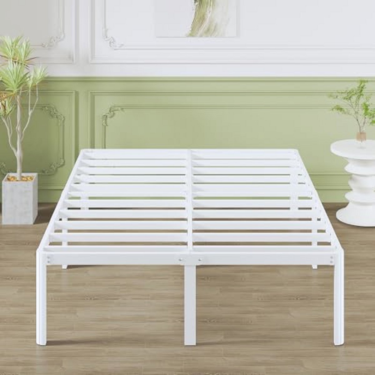 Metalen Bedframe 140x190 cm met Ronde Hoekpoten en Lattenbodem - Eenvoudige Montage en Opbergruimte
