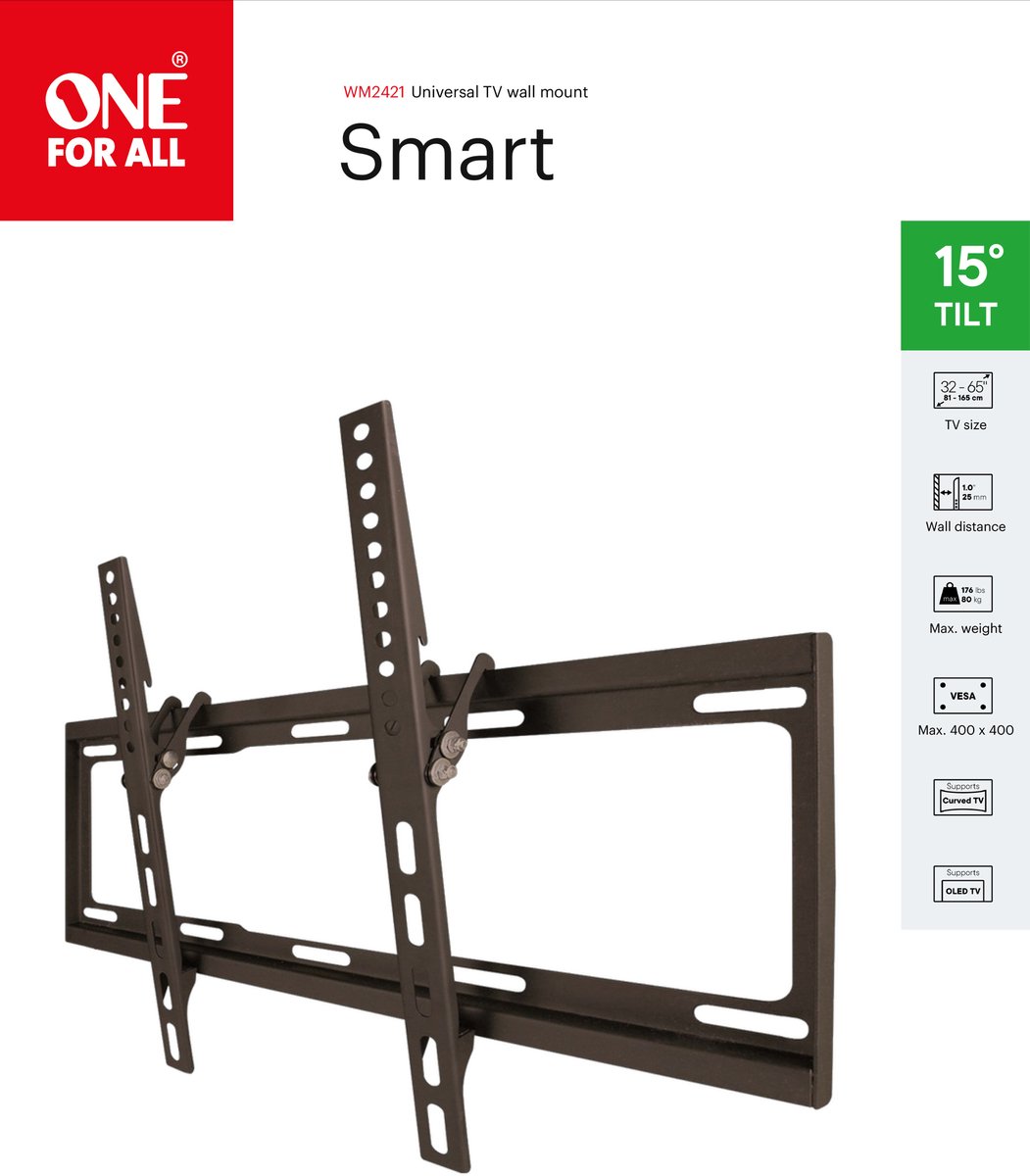 One For All - WM2421 - TV Beugel - Smart Tilt 15° - Geschikt voor 32-65
