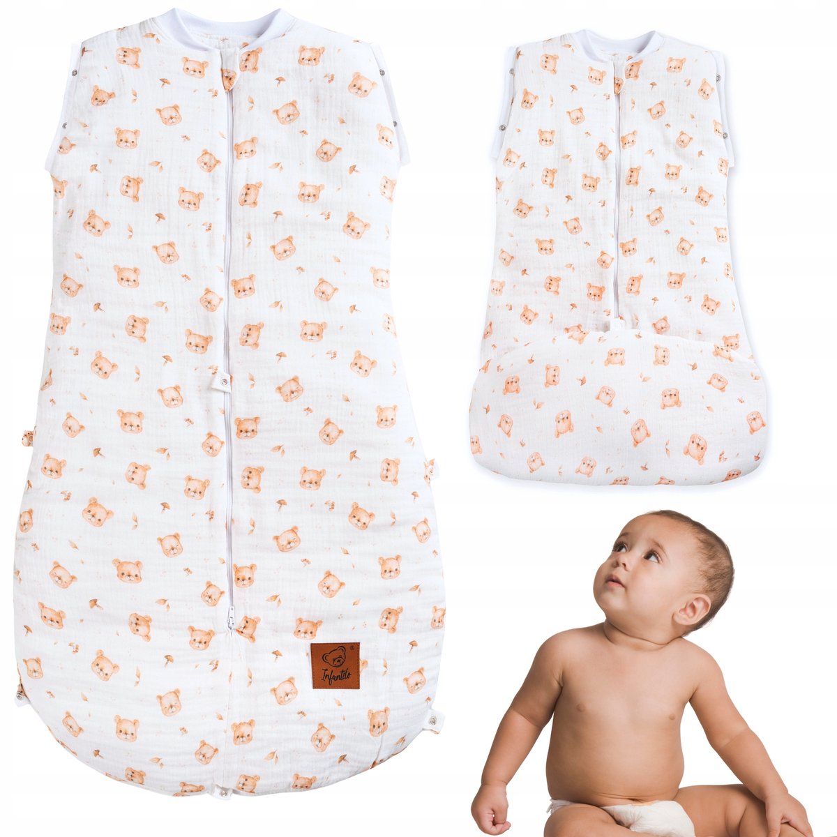 Baby Muslin Slaapzak Zomer 1 TOG 0-18 Maanden - Teddy Beer