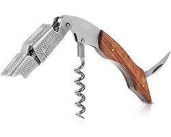 Kurkentrekker - Multifunctioneel - Bieropener - Kelnersmes - 3 in 1 set - Wijnopener - Flesopener - Kurkentrekker Wijn - RVS met Houten Handvat