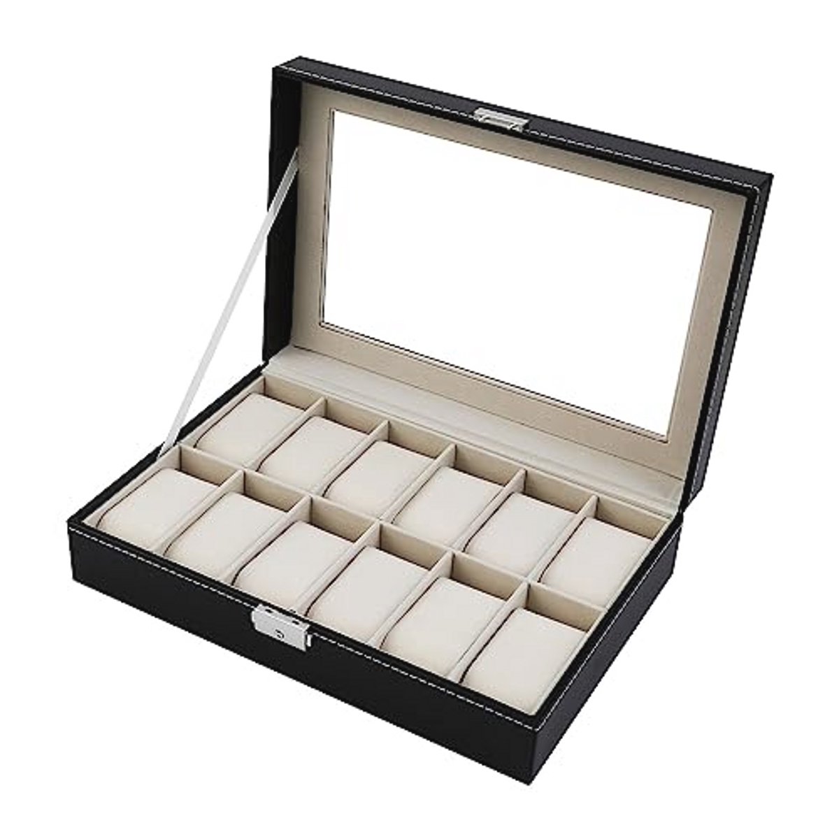 Elegante Horlogedoos voor 12 Horloges met Glazen Deksel en Fluwelen Voering