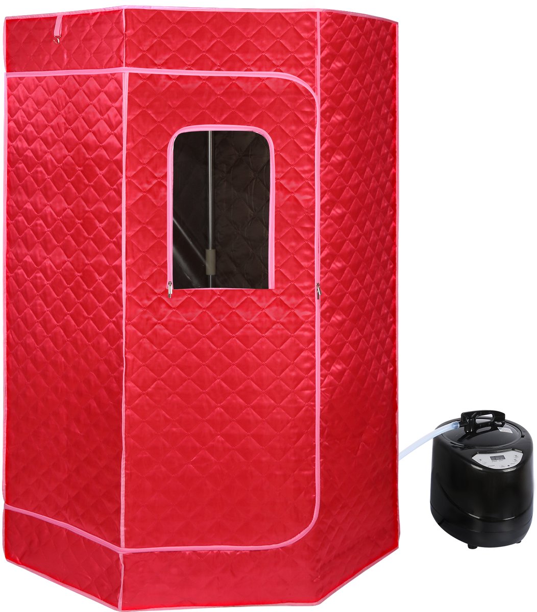 PIPIPOXER-Draagbare stoomsauna voor 1-2 personen met 3-liter stoomgenerator, afstandsbediening, 1500W, 220V, rood
