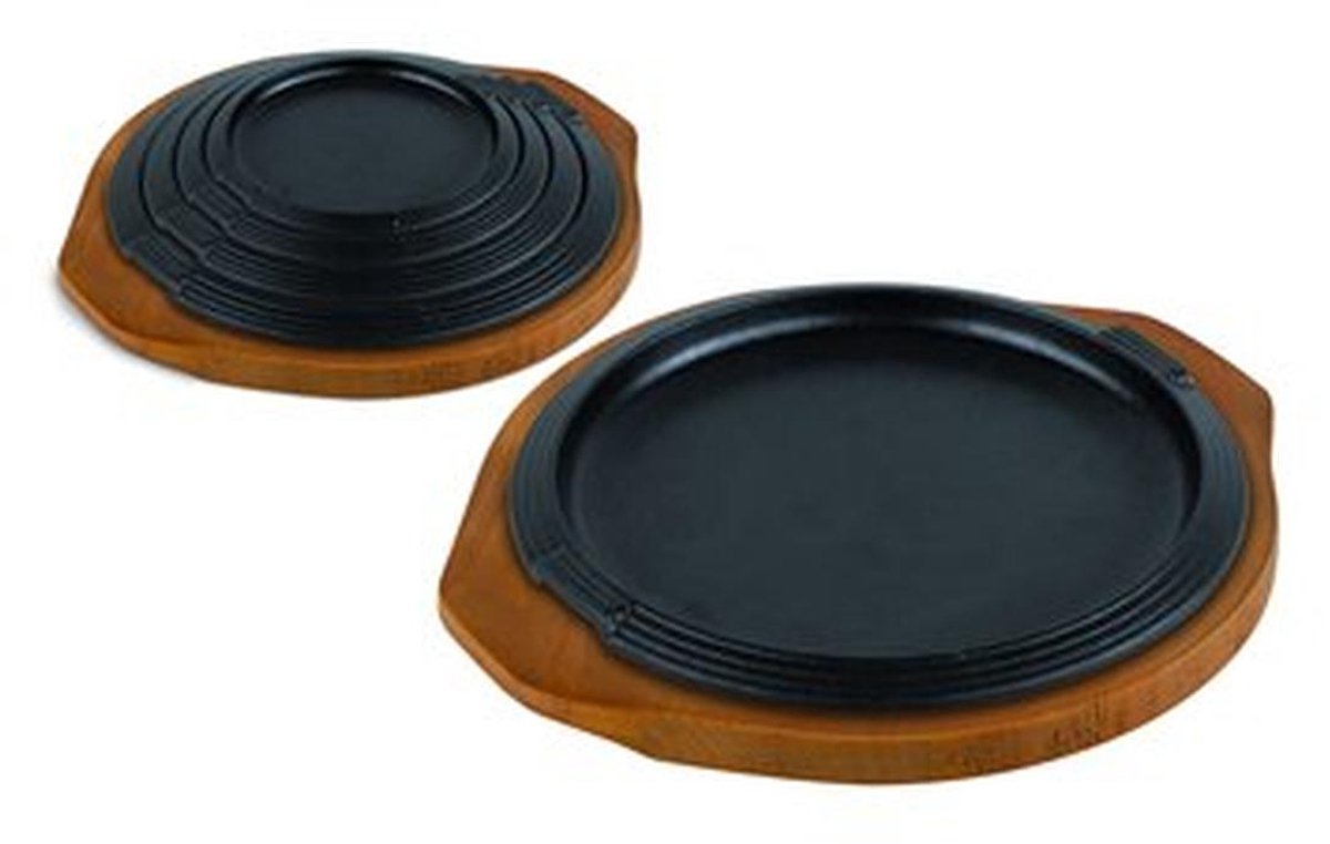 Rond Gietijzeren Bord met Houten Dienblad - 31 cm