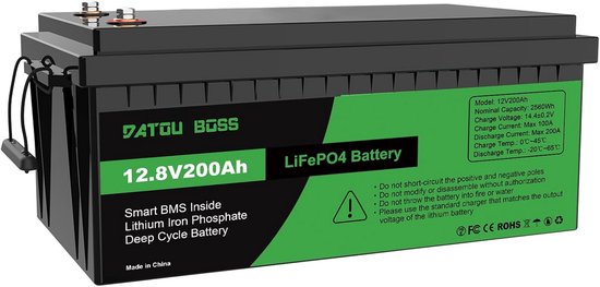 Krachtige 12V 200Ah LiFePO4 Accu met 2560Wh Opslag en 200A BMS