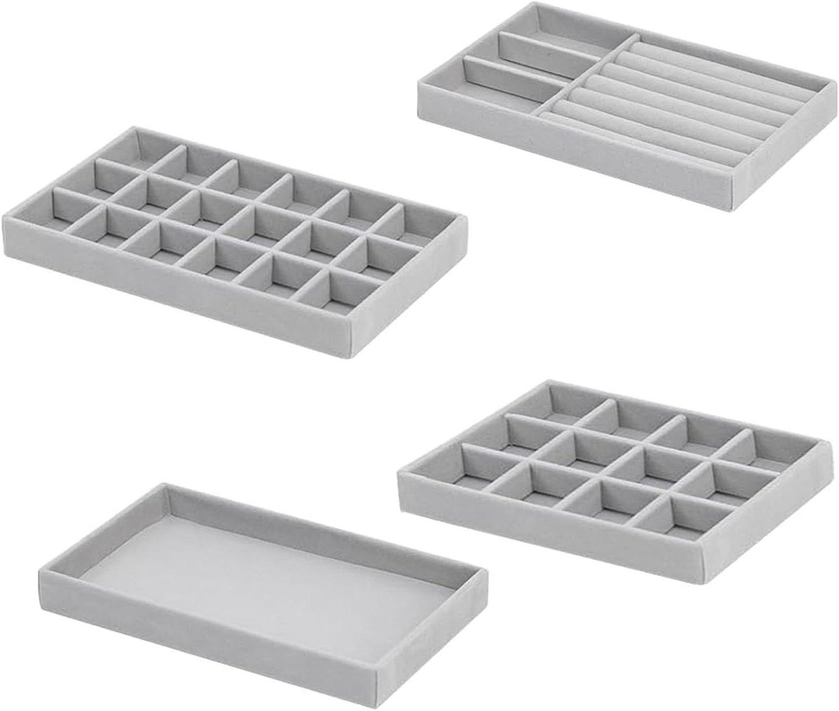 Allecta - Sieraden opbergdienbladen met fluwelen voering, stapelbaar - oorbellen, kettingen, horloges