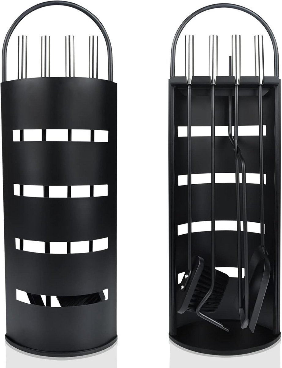 Set van 5 Stuks Openhaardgereedschap - Roestvrij Staal met Coating en Windscherm