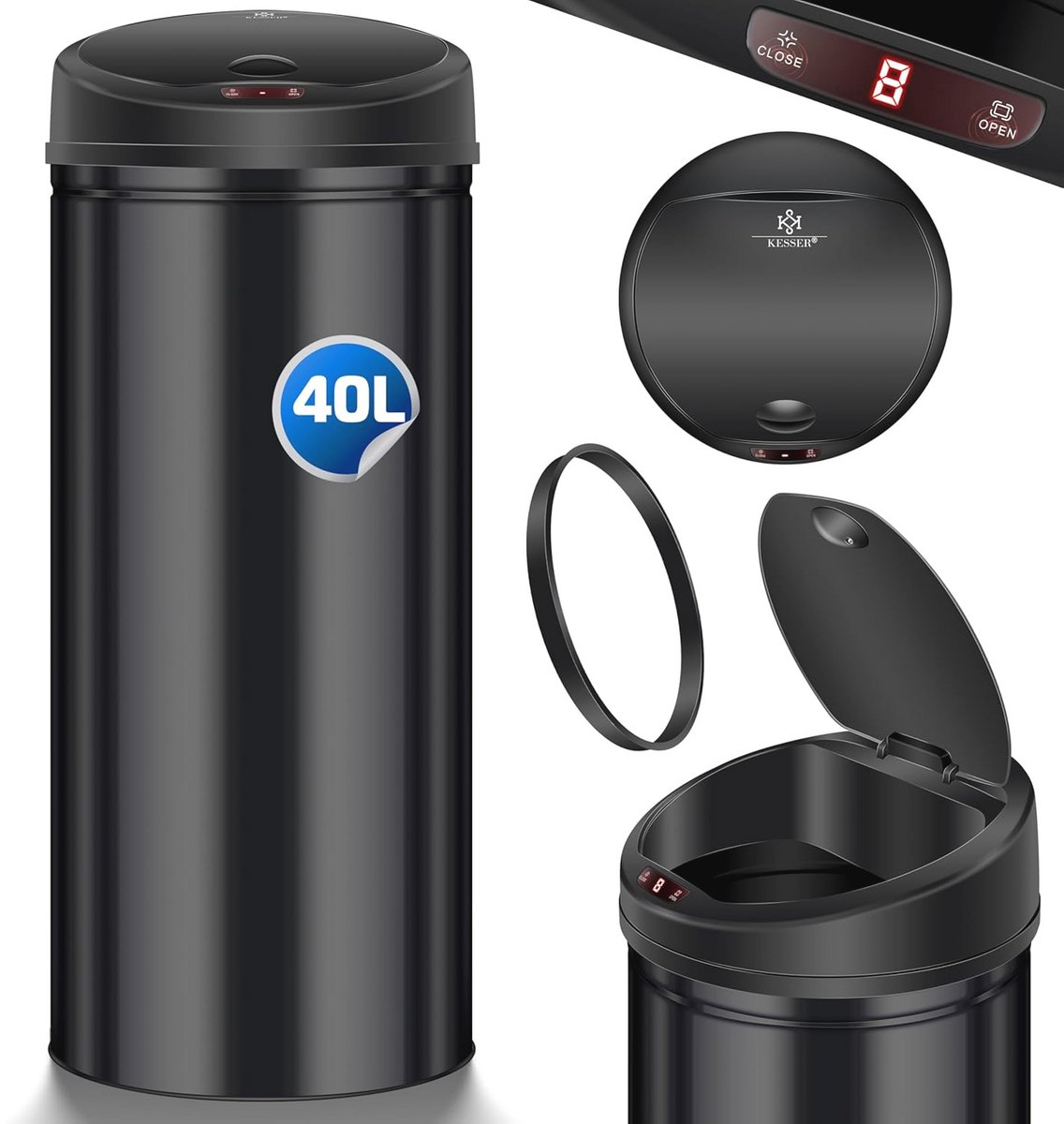 Automatische Sensor Vuilnisemmer - 30, 40, 50, 56 Liter - RVS Zwart
