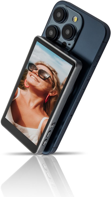 MOJOGEAR VS2 Selfie Vlog Monitor Voor iPhone en Android - Magnetisch - Draadloos via WiFi met MagSafe - Met Afstandsbediening - Grijs