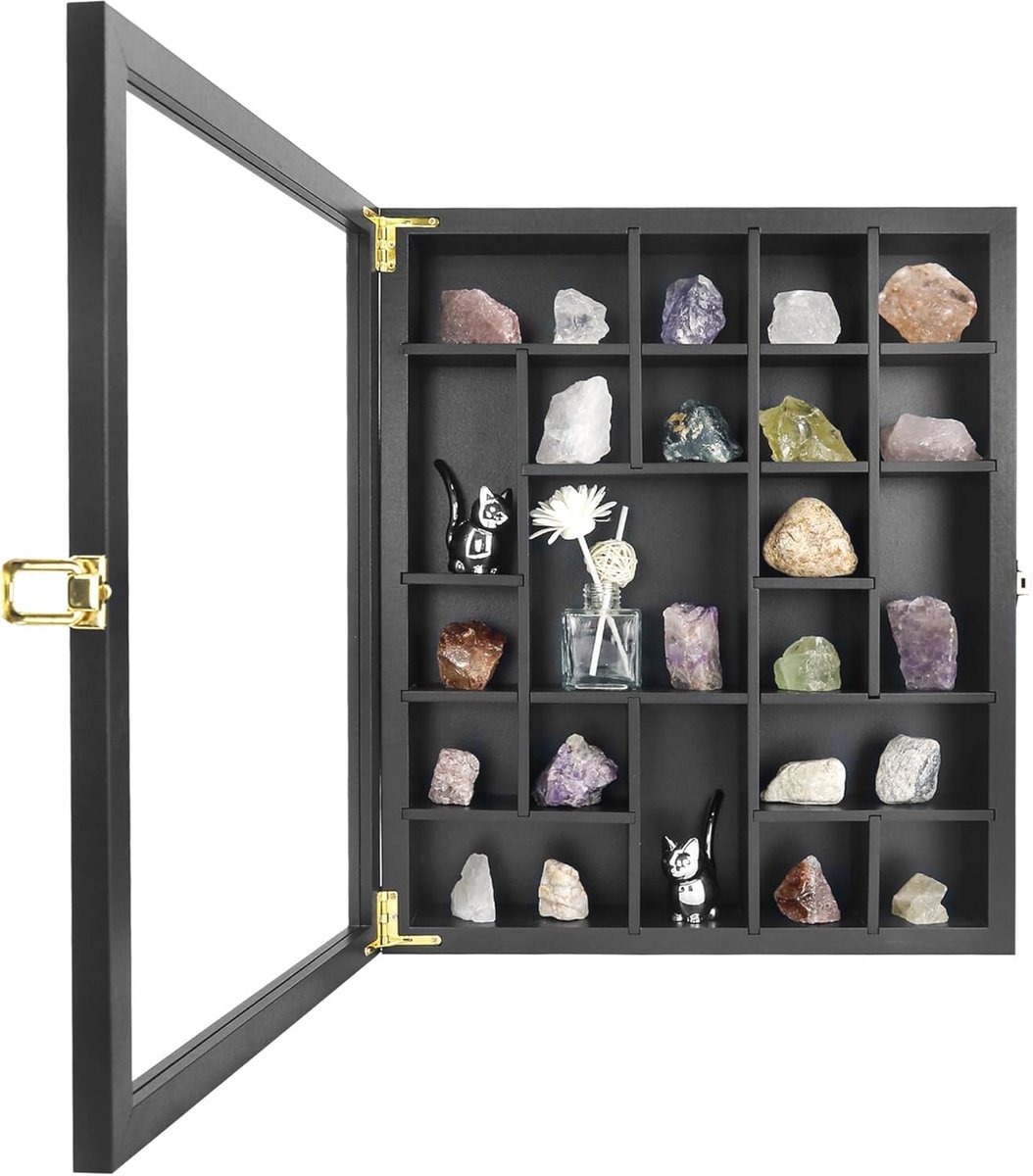 Verstelbare Vitrinekast voor Verzameling van Mineralen, Fossielen, Kristallen en Schelpen
