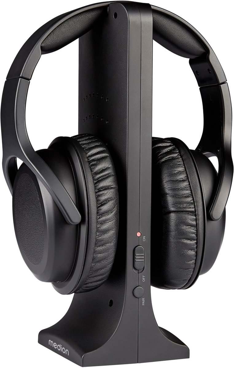 MEDION Draadloze Hoofdtelefoon HS-1 (voor TV, bereik tot 15 m, met oplaadstation, Over Ear, hoog draagcomfort, USB-C, MD40006)