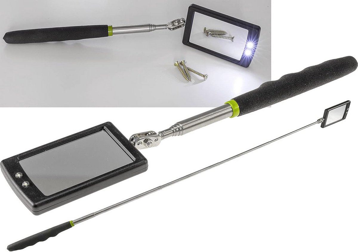 Telescopische Spiegel met LED Verlichting - Uittrekbaar Handgereedschap voor Moeilijke Hoeken 28-88 cm