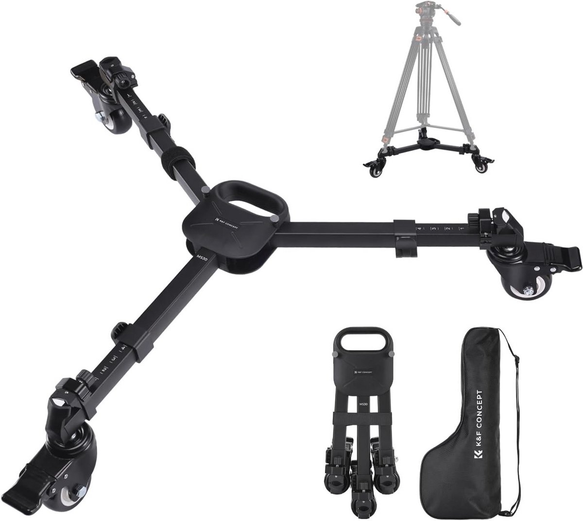 Fotografie Tripod Dolly met Stevige Wielen en Verstelbare Poten – 20kg Capaciteit, Compacter en Ideaal voor DSLR Camera's en Camcorders
