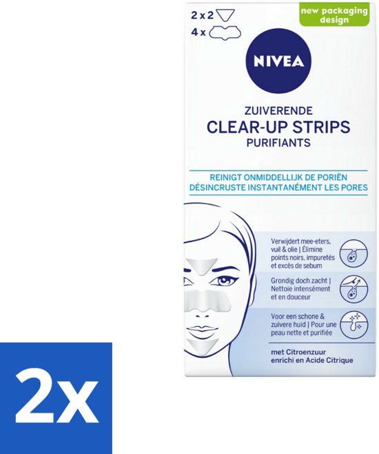 2 x NIVEA - Reinigingsstrips - Zuiverende Neusstrips - Tegen Mee-eters - Gezichtsreiniger - 6 Reinigingsstrips - NIVEA Clear-up Strips - Mee-eters Verwijderen - Neusstrips - Gezichtsreiniger - Onzuiverheden