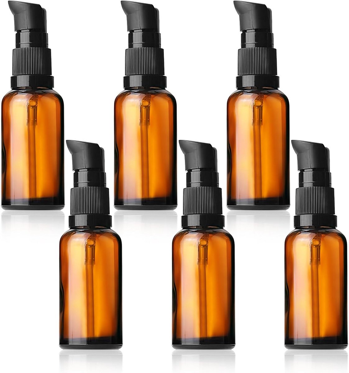 6 stuks 30 ml lege bruine glazen pompflessen voor lotions en etherische oliën - UV-bescherming en herbruikbaar