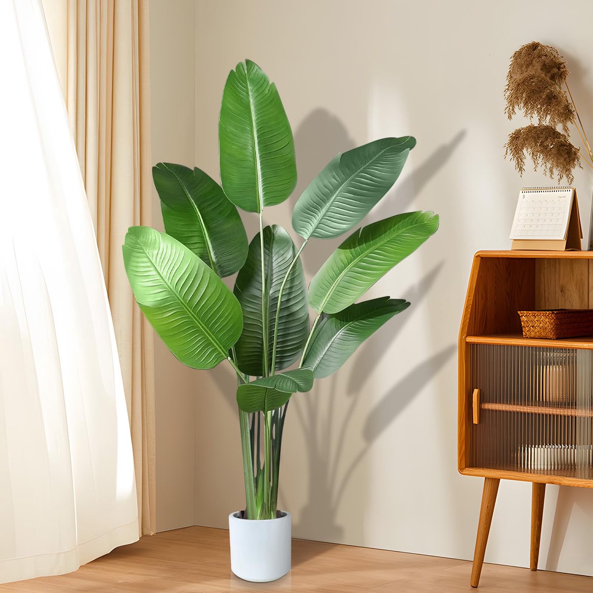 Unyqoos Grote kunstbanaanboom van 120 cm hoog in elegante witte pot voor elk interieur Groen
