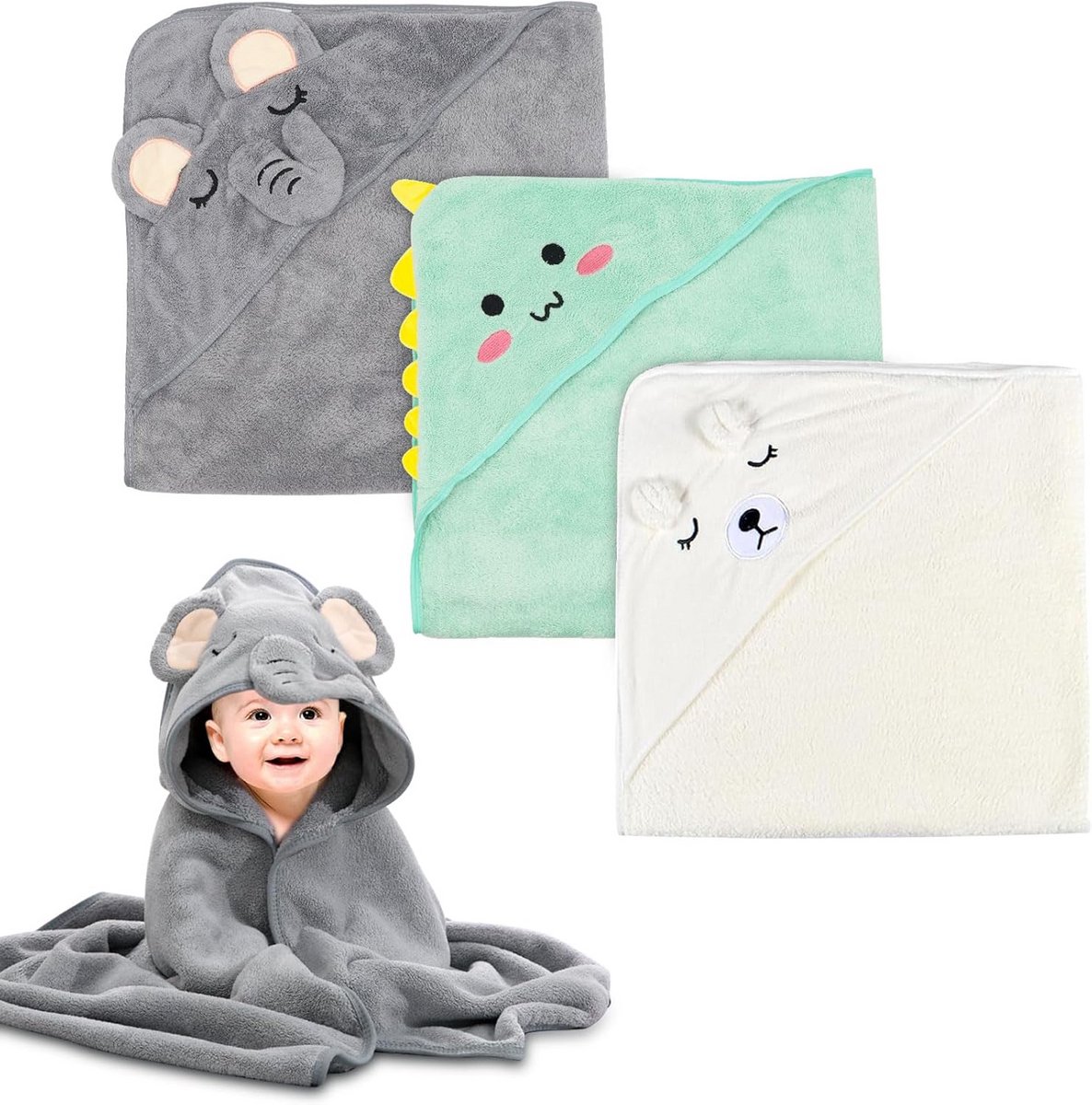 Capuchonhanddoeken voor baby's - 3 stuks, 80 x 80 cm, Absorberend en Zacht