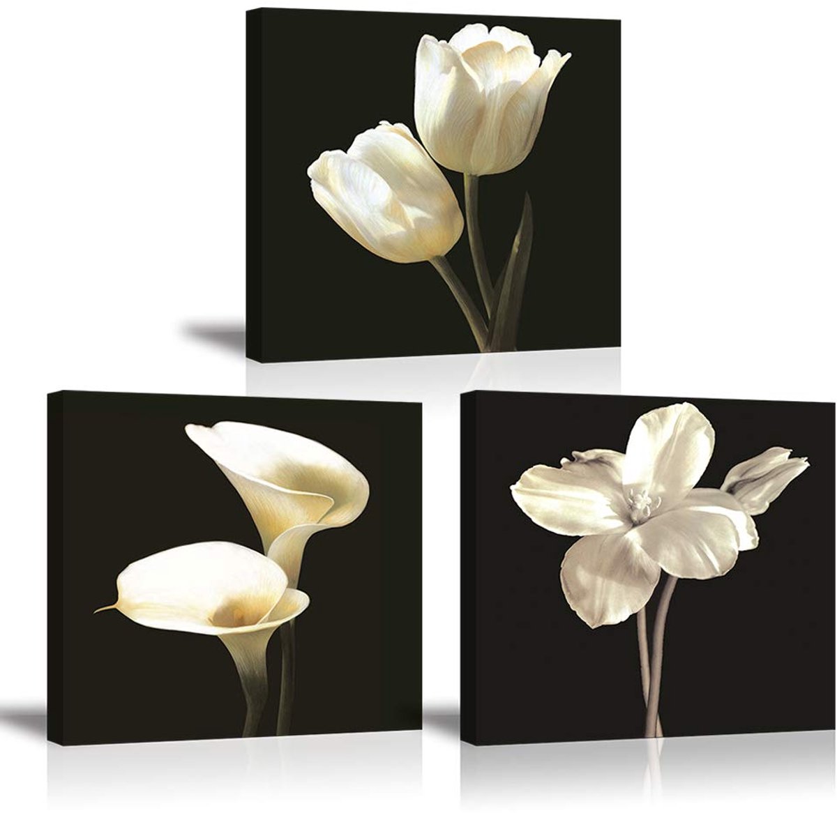 Unyqoos Canvas wanddecoratie met elegante bloemenprints en eenvoudige montage zwart
