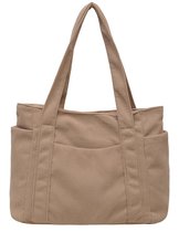 Sac fourre-tout en velours côtelé pour femme - Automne/Hiver - Style Vintage 2025 - Sac bandoulière - Porte-documents - Sac de voyage - Sac pour ordinateur portable - Convient aux Étudiants et aux employées de bureau - Kaki