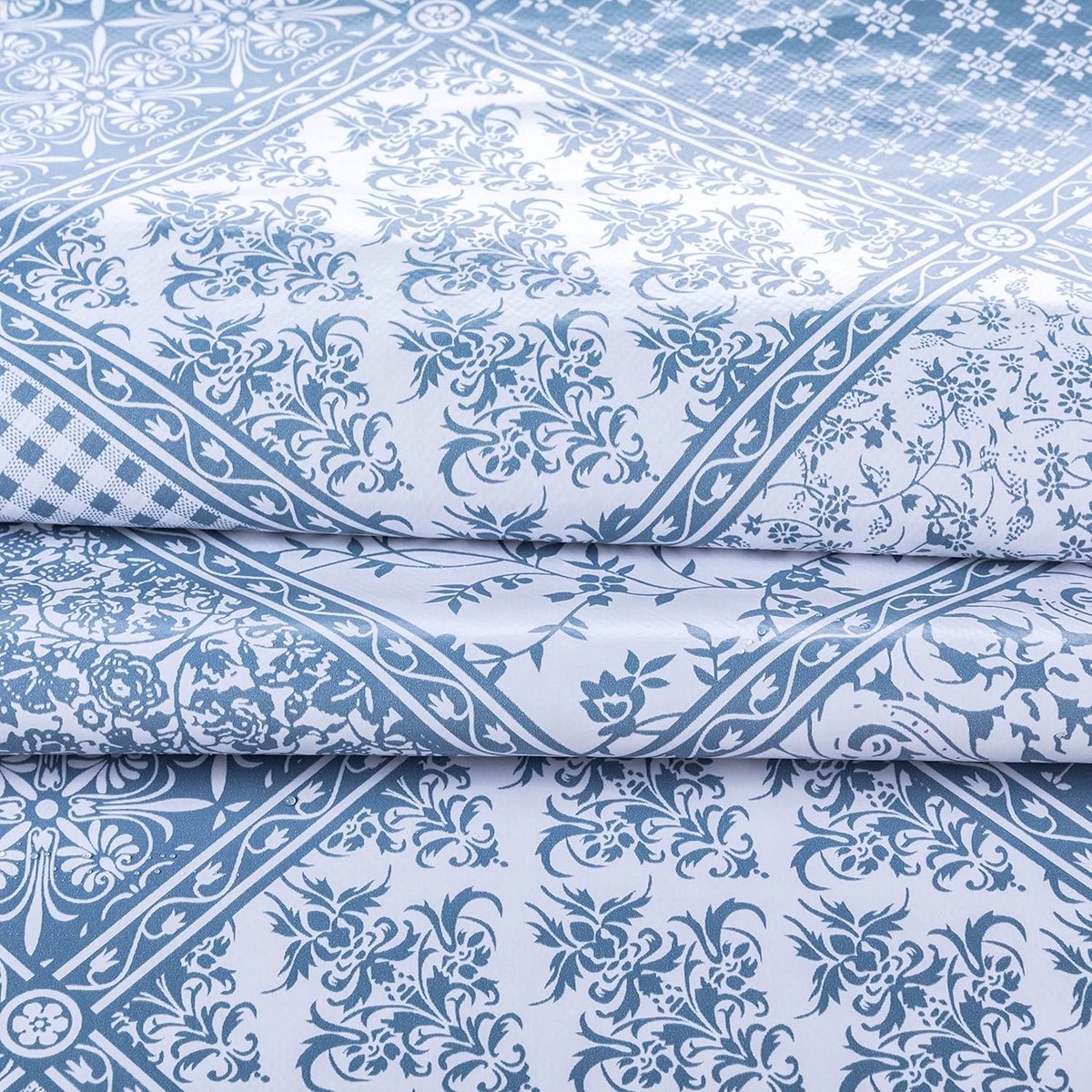 Rond PVC Tafelkleed 155 cm - Blauw en Grijs